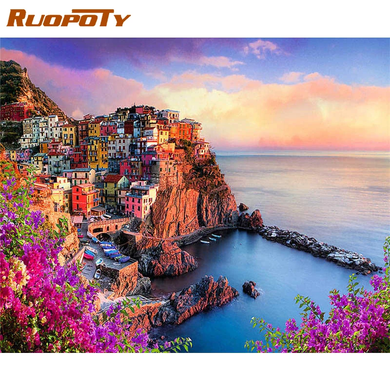 Картина маслом по номерам RUOPOTY в раме сделай сам фэнтезийное море современное