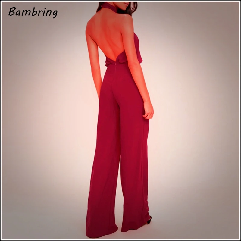

Sleeveless Strapless Elegant Women Jumpsuit Casual Summer Overalls Solid Color Halter Backless Loose Long Rompers Women Custom