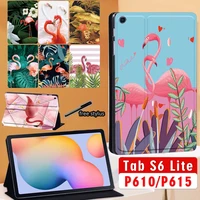 for samsung galaxy tab s6 lite 10 4 inch 2020 p610 p615 tablet case sm p610 sm p615 flamingo pu leather stand cover free stylus