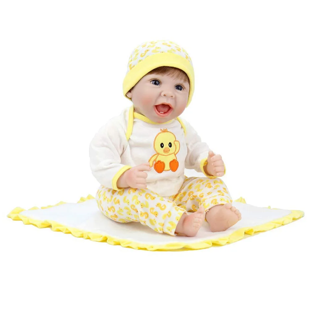

22inch Realistic Non Toxic Full Body Soft Silicone With Clothes Duck Toy Playmate Lifelike Handmade Real Touch Reborn Baby Doll