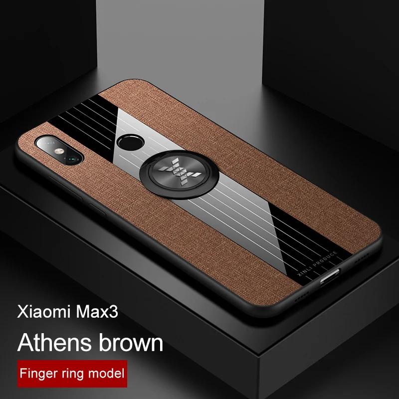 Brown With Ring Для Xiaomi Mi Max 3 чехол Роскошный тканевый чехол благородный ударопрочный жесткий корпус для Xiaomi Mi Max 2 чехол для телефона с металлическое кольцо-держатель - Цвет: Brown With Ring