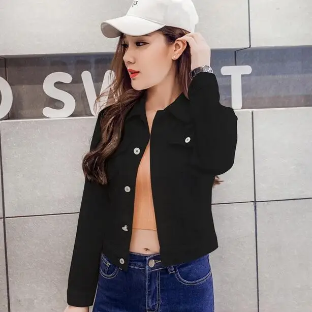 Summer Jacket For Women Autumn Long-sleeved Denim Shirt Korean Stretch Short Coat Chamarra Mujer DF707 | Женская одежда