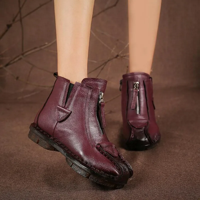 

BEYARNE Handmade Retro Women Boots 2019 Newest Autumn Winter Comfort Non-slip Flat Boots Genuine Leather Shoes Ankle BootsE869