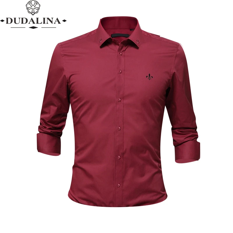 Вышивка мода Blusa Camisa Social Masculina Dudalina с длинным рукавом Slim Fit рубашка мужская одежда с цветочным принтом белый мужской