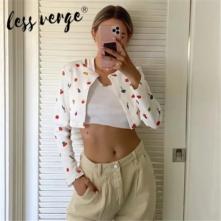 Lessverge/Новинка Модный топ с принтом фруктов Кардиган длинными рукавами на