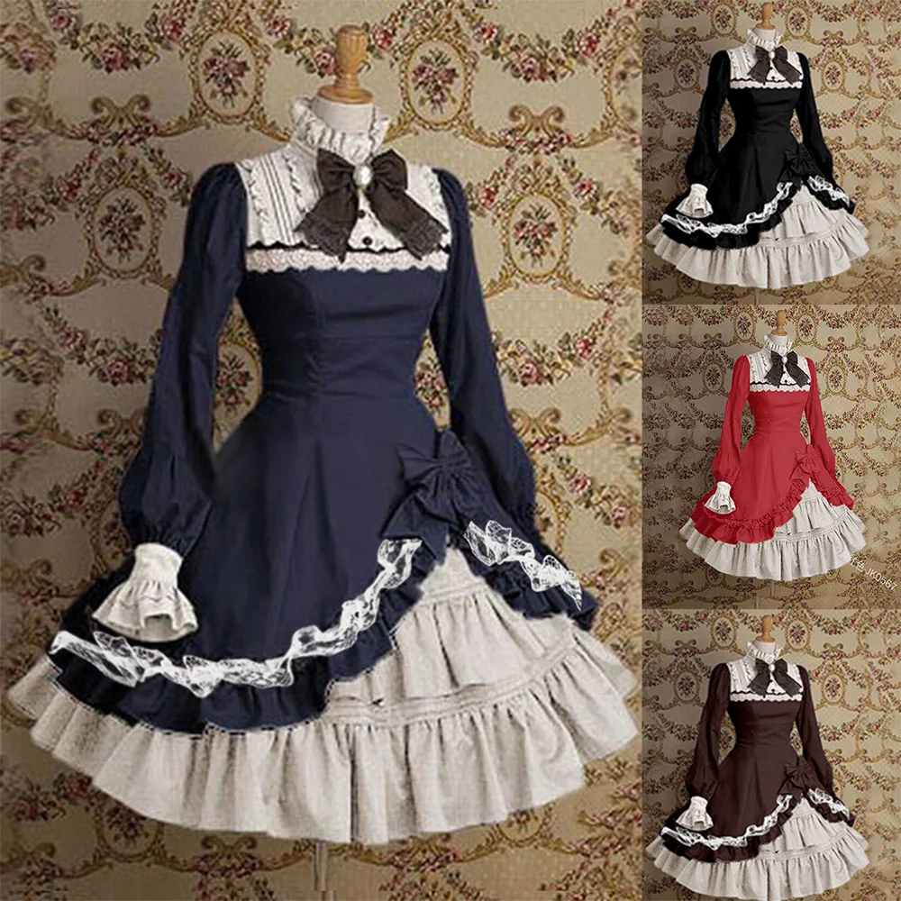 

Cute Gothic Lolita Maid Costumes Girls Women Lovely Maid Waitress Cosplay Anime Sexy Lingerie Lace France Outfit Dresses