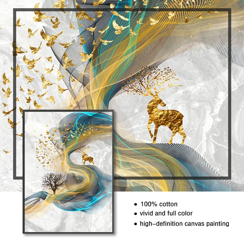 Картина F для гостиной современный Куадрос холст искусство абстрактный Золотой