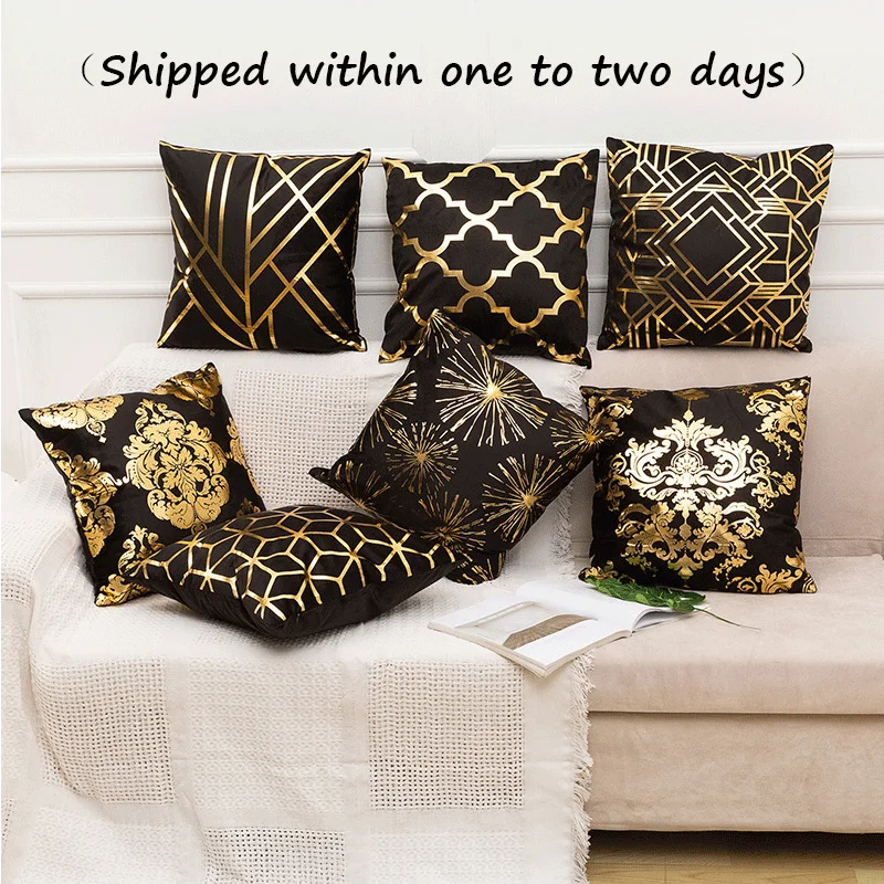 

DAYDAY Black Gold Sofa Cushions Plush Stamping Decorative Pillow Square Pillows For Chairs Cushion Pillowcases Car Home Decor
