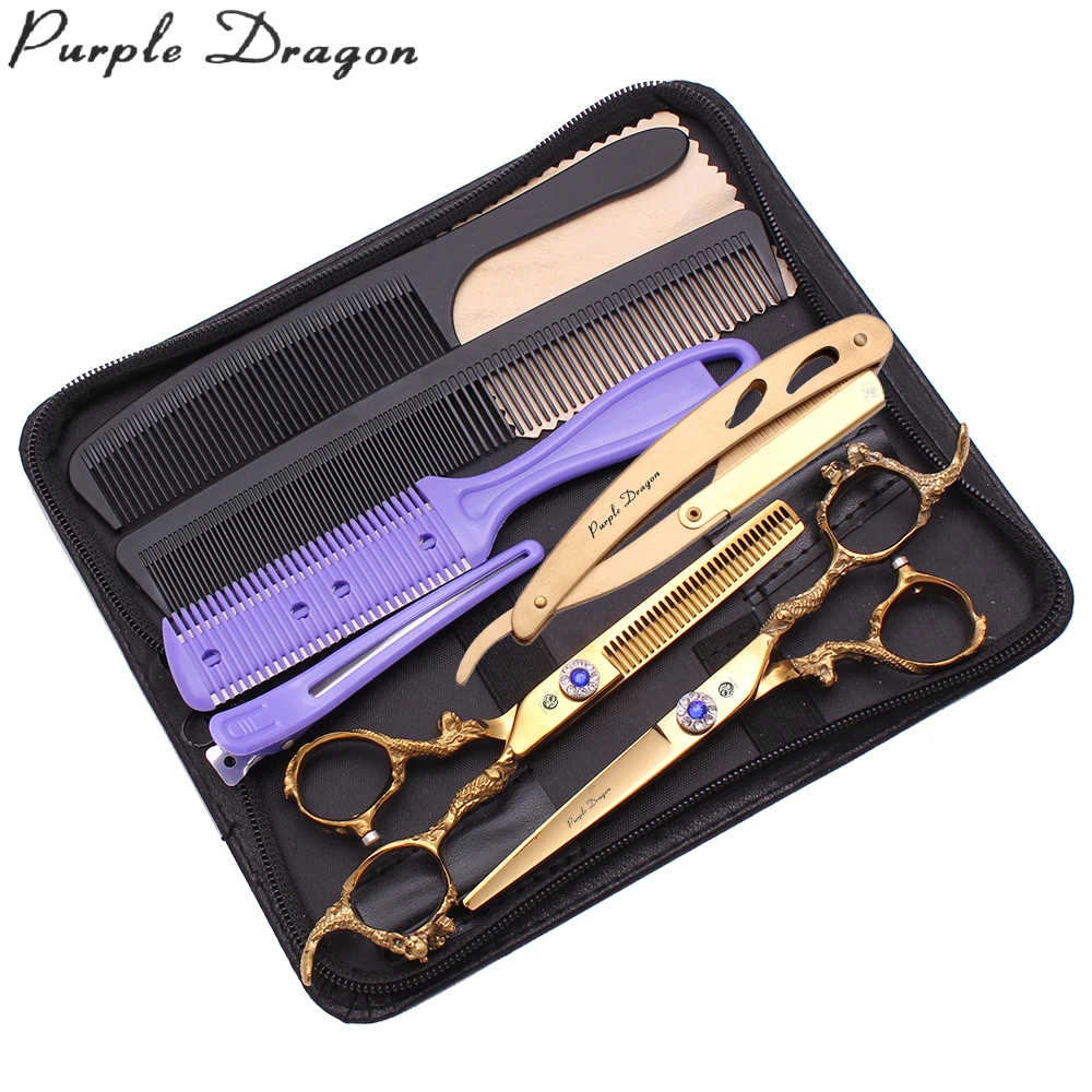 

Стандартные японские ножницы для волос 5,5 "16 см с фиолетовым драконом 440C, профессиональные филировочные ножницы 9003 # с рукояткой дракона