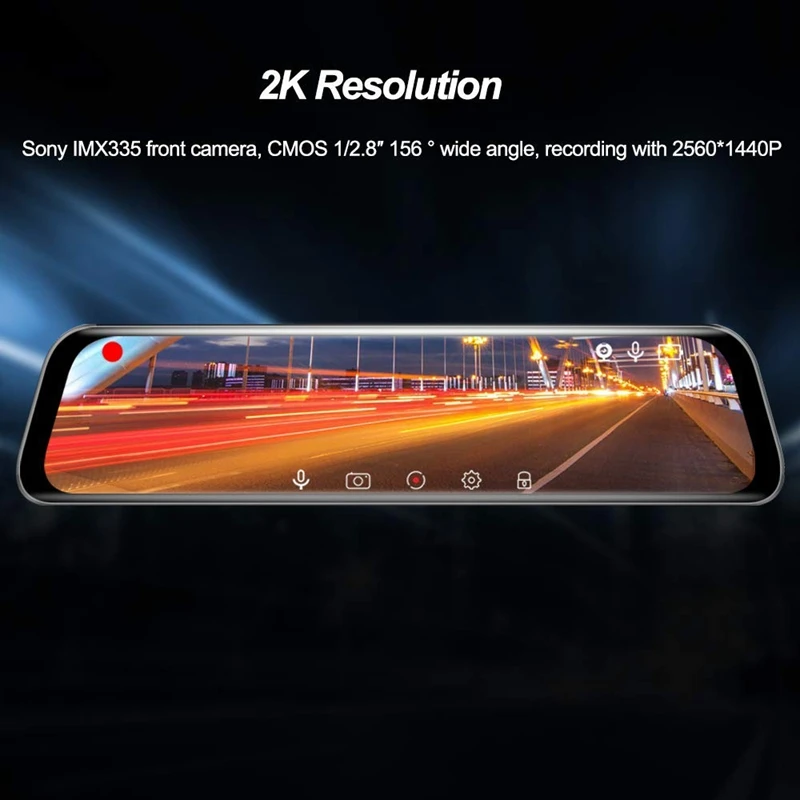 Ips 12 дюймов видеорегистратор зеркало заднего вида Dashcam с FHD 2K + 1080P двойной объектив