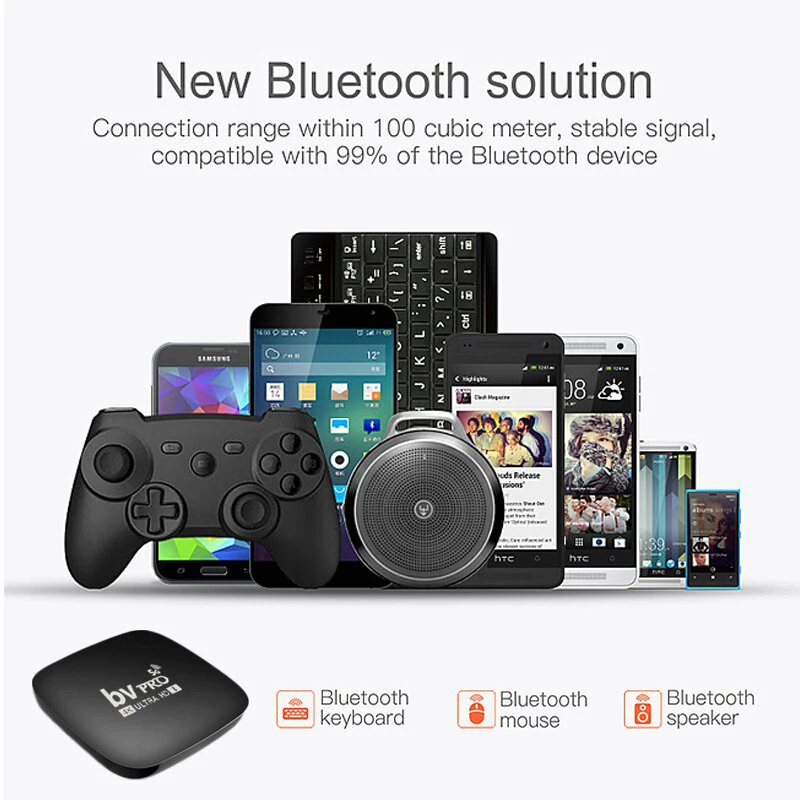ANDROID TV BOX с Bluetooth BV Pro Smart Tv Box четырёхъядерным процессором стандартным Wifi Android Media
