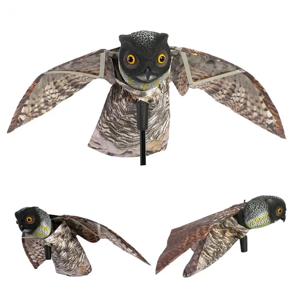 

Fake Prowler Owl Bird Scarer with Moving Wing Garden Scarecrow Predator Decoy Pest Sparrow Bird Control Supplies Yard Decor