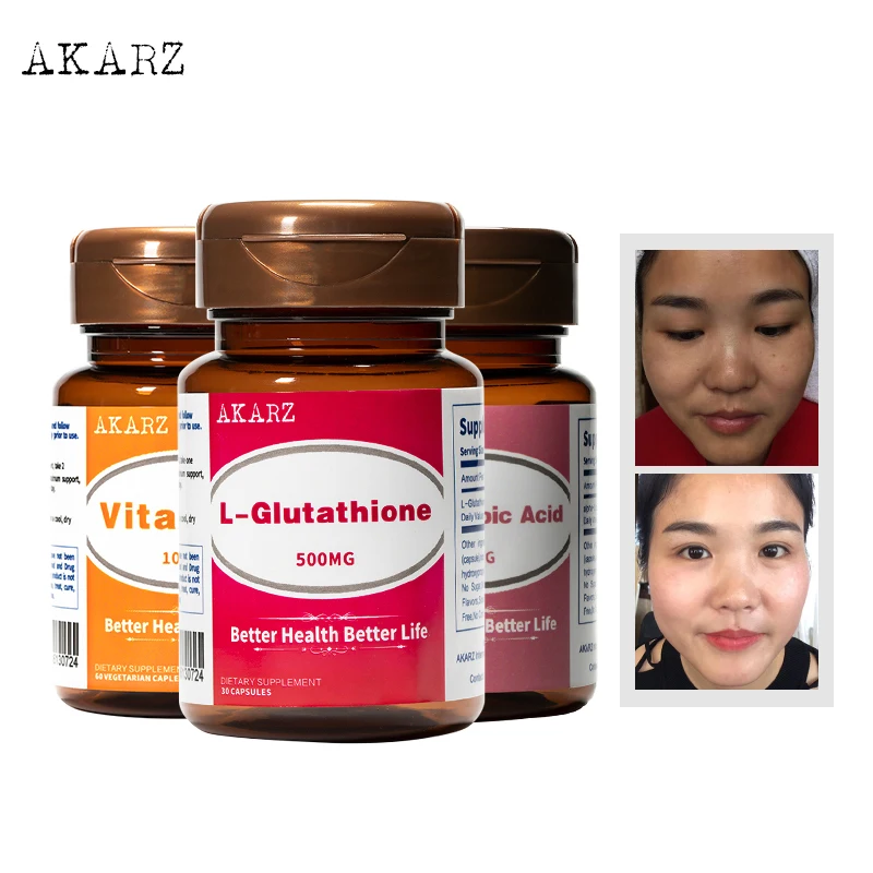 

Супер эффектные отбеливающие наборы AKARZ L-глютатион + альфа-липоновая кислота + V C натуральная кожа лица Тело уменьшение меланина