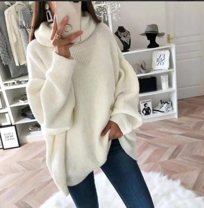 Женская водолазка с длинным рукавом Вязаный Свитер оверсайз Осенний