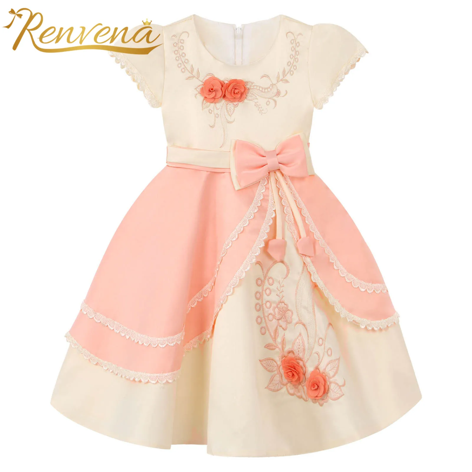 

Детское платье принцессы с вышивкой и бантом, платья для свадебной вечеринки для девочек, детское нарядное платье, костюм, маленькое платье ...