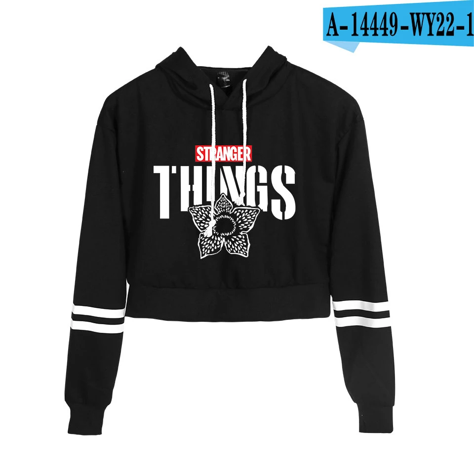 

Stranger Things Hoodies Women Crop Design Hoodies Casual Sexy Hooded Pullovers Harajuku Streetwear Fashion Crop Top Hoodie