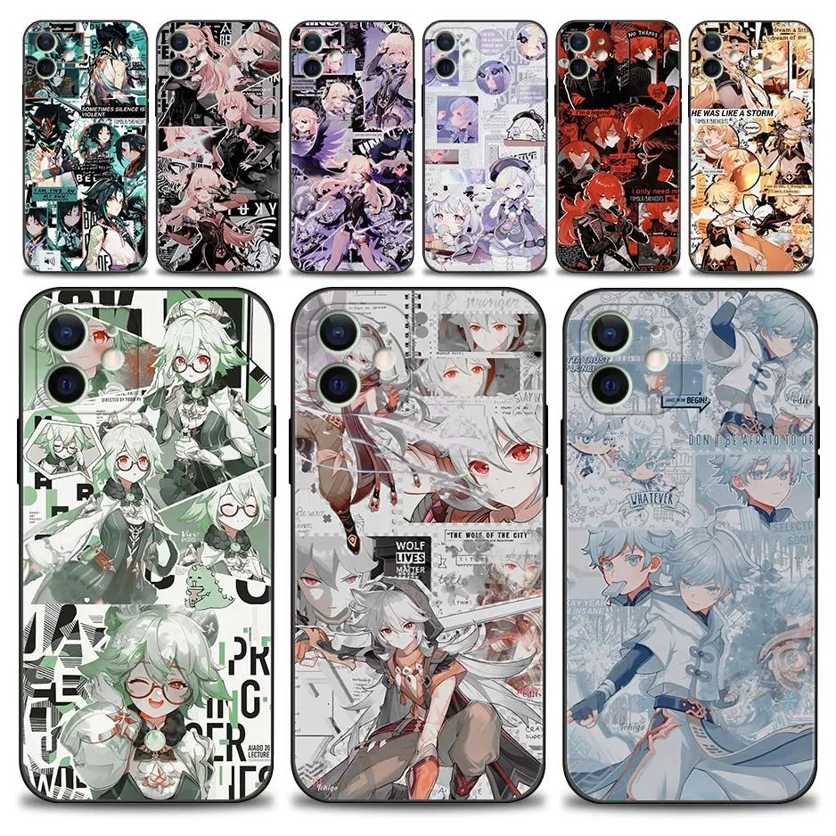 

Genshin Impact Phone Case For iPhone 13 12 11 Pro Max XS Max XR X 7 8 Plus 12 Mini 6S 5S SE 2020 Black Cover Silicone Shell