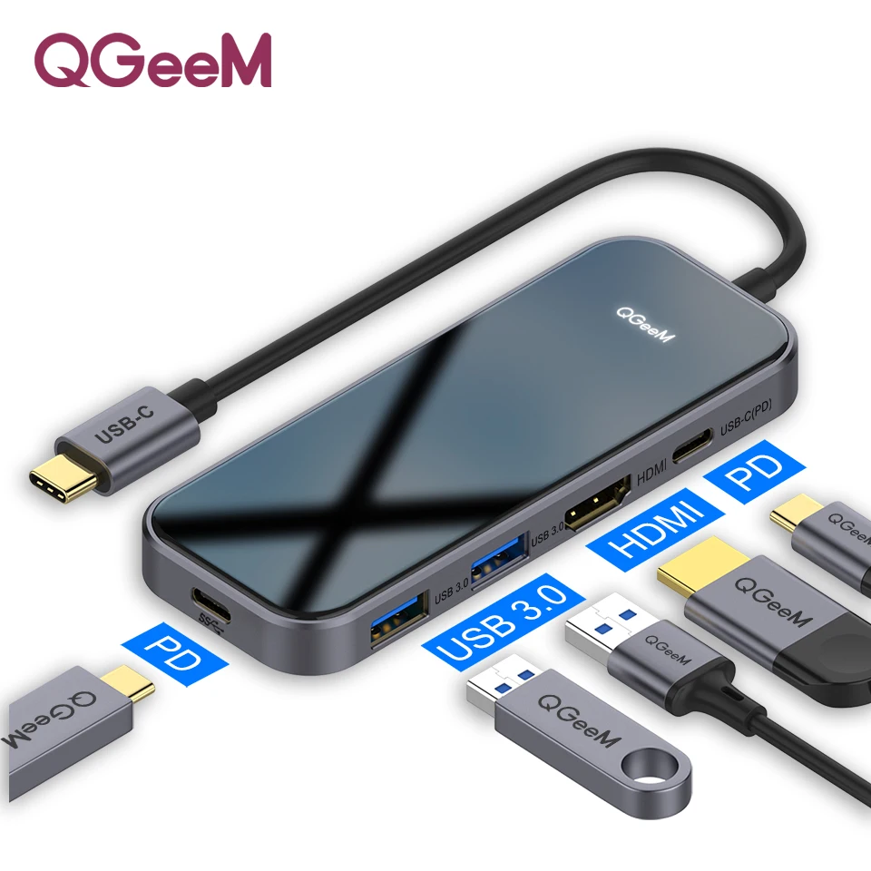 QGeeM 7в1 USB C концентратор huawei P20 mate 20 Pro type C usb-хаб USB-C до 3.0Hub HDMI кардридер Thunderbolt3 адаптер для MacBook Pro - Цвет: 5 IN 1 HUB