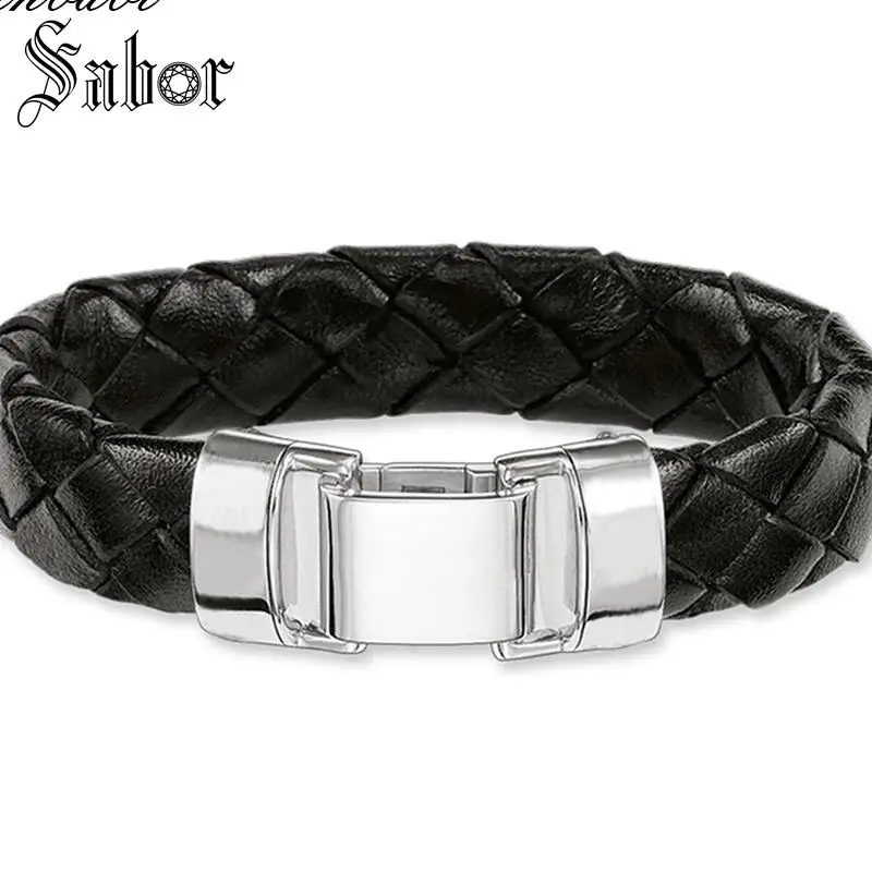 Мужской кожаный браслет с застежкой черный ручной работы длиной 20 см спортивный