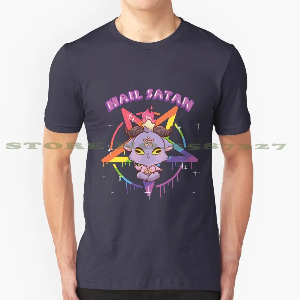 С надписью Hail Satan: Kawaii Бафомет Радуга пентаграмма черный белый цвет футболка для