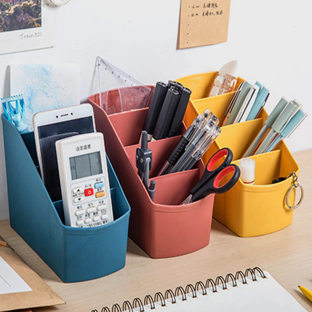 

Pen Holder Student Stationery Storage 4 Grid Box Office Organizer Dressing Table Cosmetic Sundries Cotton Swabs Desk