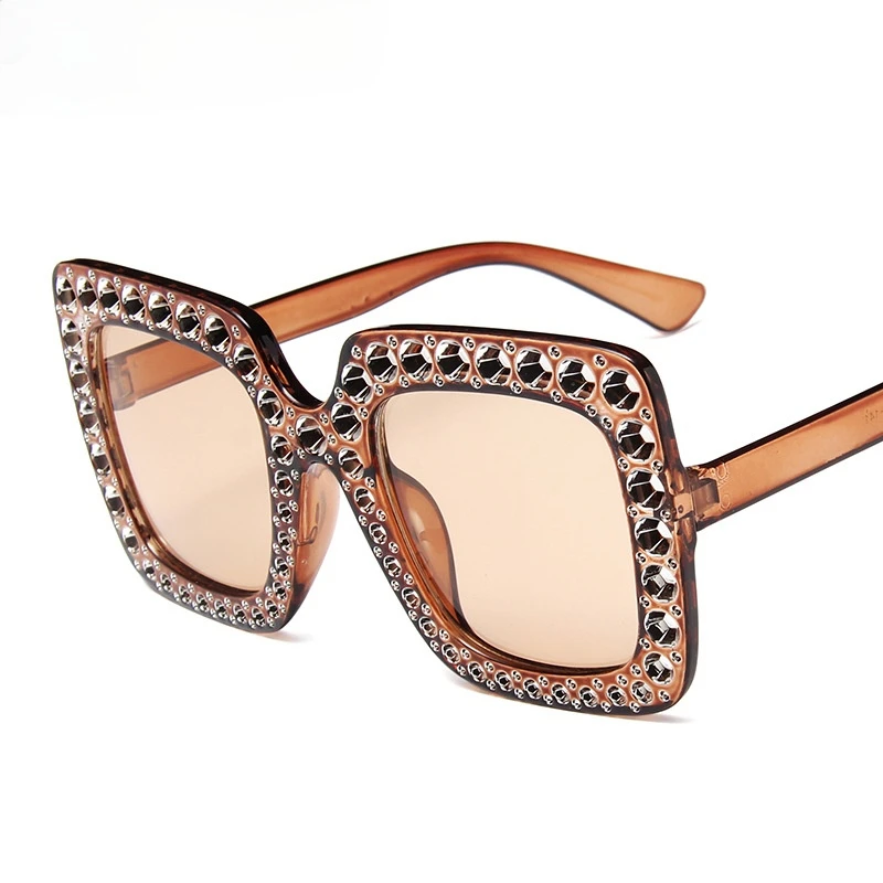 

New Diamond Oversized Sunglasses Fashion Shiny Big Frame Retro Square Sun Glasses Brand Design 2021 UV400