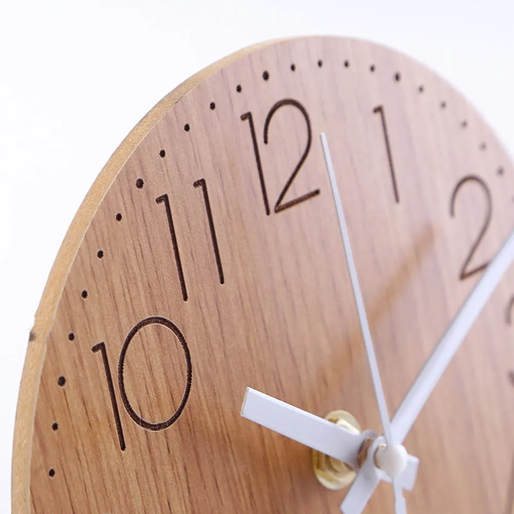 Маленькие круглые бесшумные настольные часы с повтором сигнала деревянные