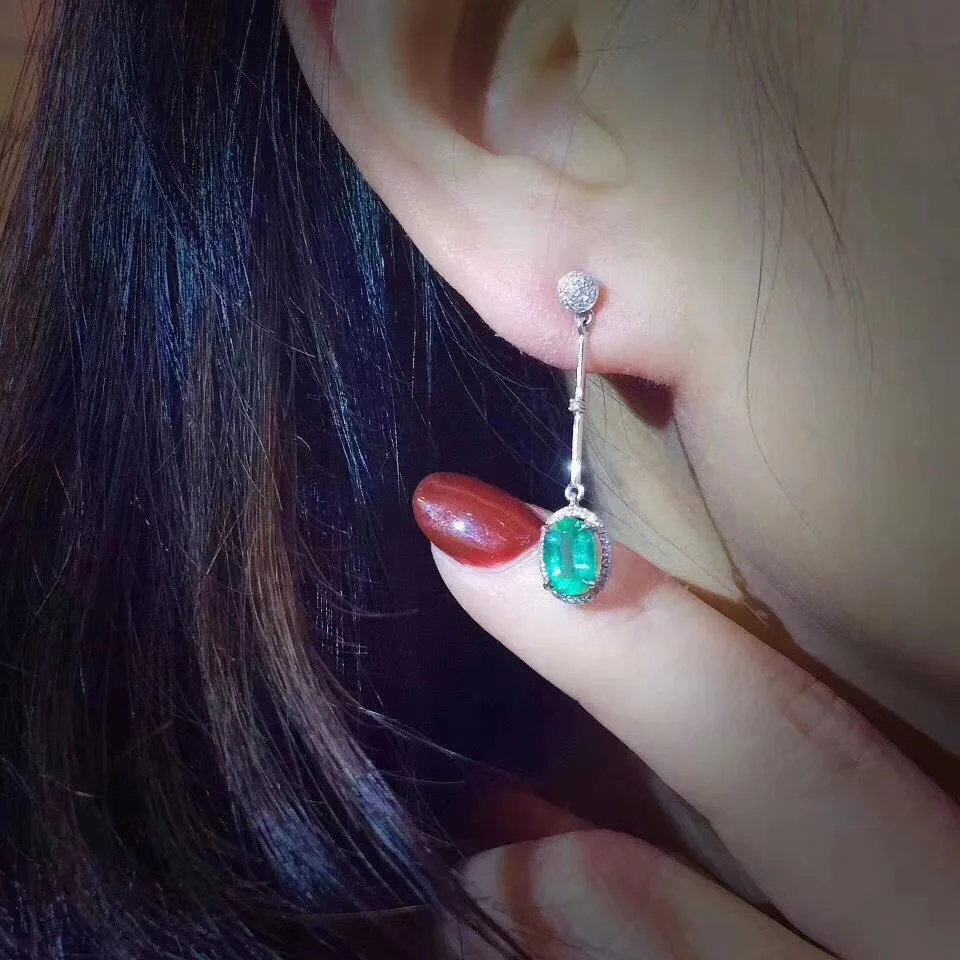 

Natural Real Emerald Earring 925 Silver sterling Fine Charm Jewelry for Women Wedding Party Earring
