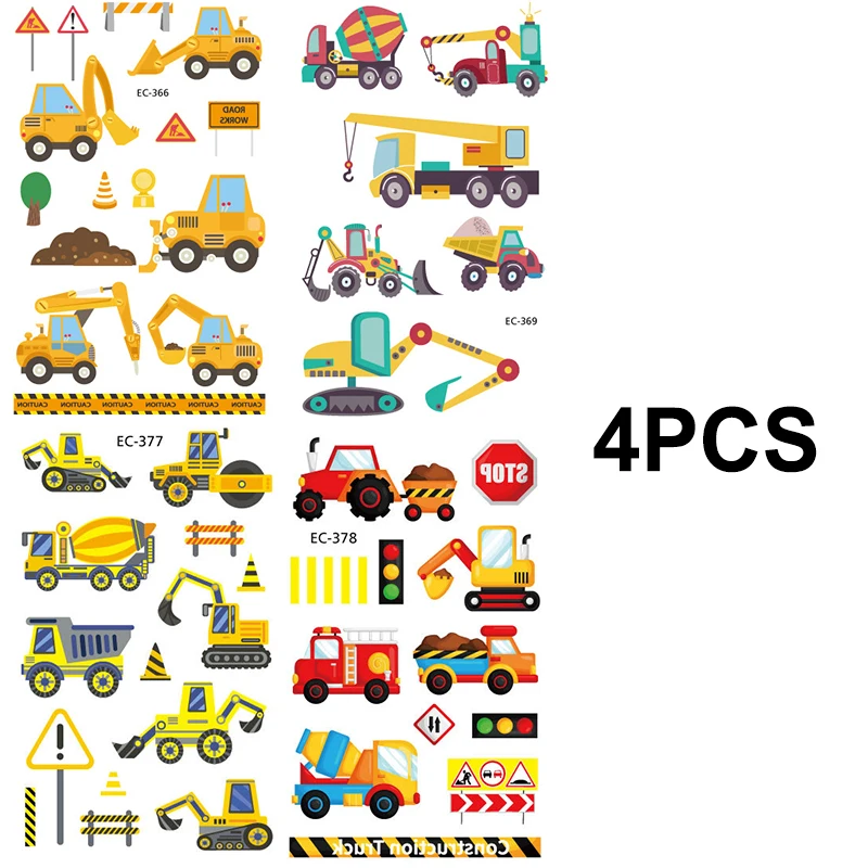 

Cartoon Farm Theme Construction Vehicle Temporary Tattoo Excavator Sticker Tractor Fire Truck Stickers Boys Birthday Party Gifts