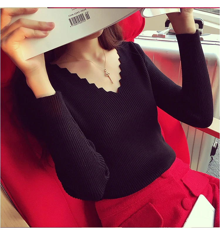 Womens Sweaters Winter Clothes Women Knitted Pullover V Neck Sweater Women Solid Slim Casual Autumn Knit Tops Ladies Jumper
