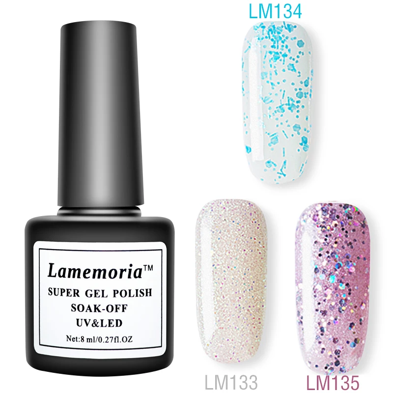 3 бутылки Блестящий Гель лак для ногтей 8 мл отмачиваемый УФ маникюра наращивание