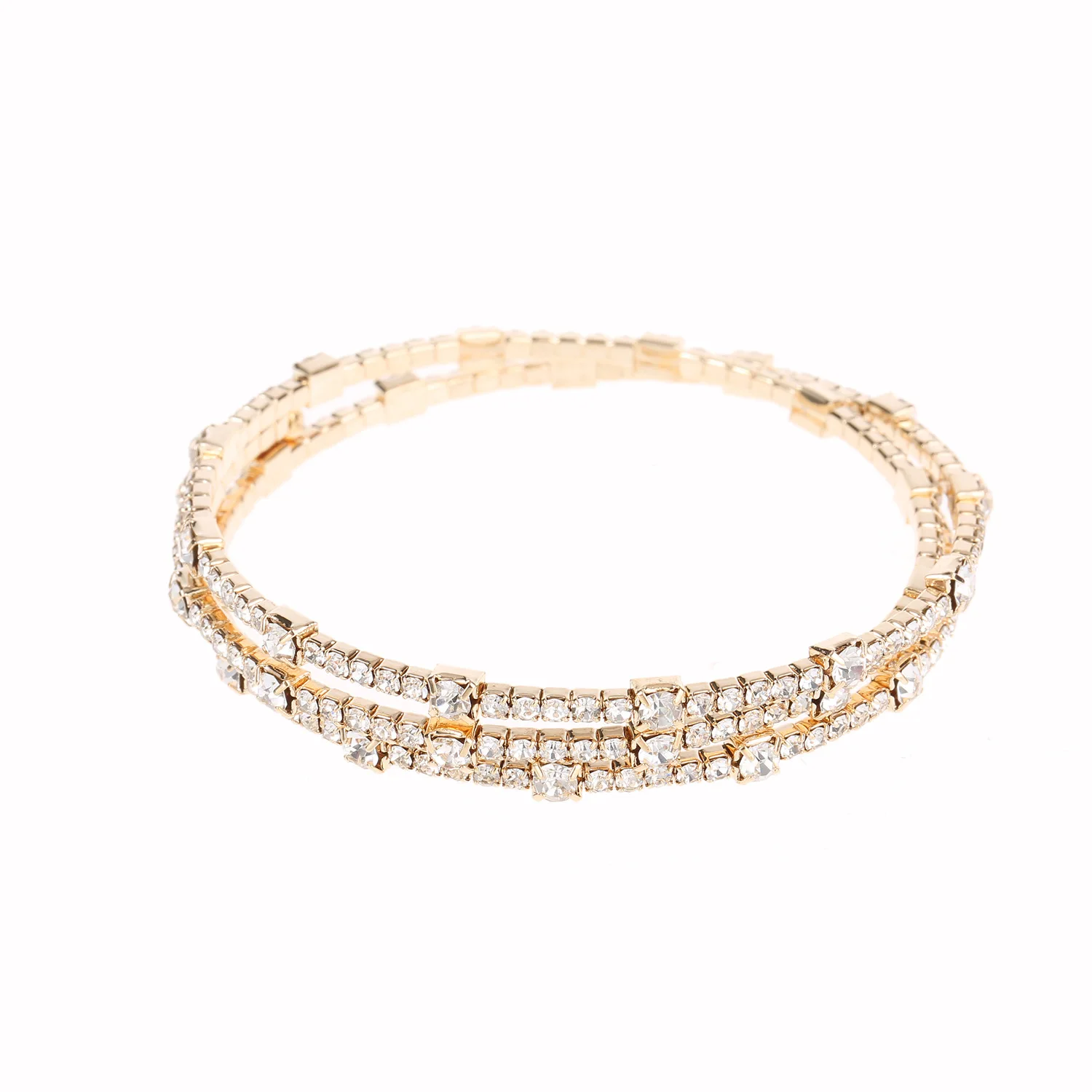 

Three Rows Rhinestone Inlaid Bracelet Double Layers Open Cuff Adjustable Stretch Bracelet for Best Friends Sisters