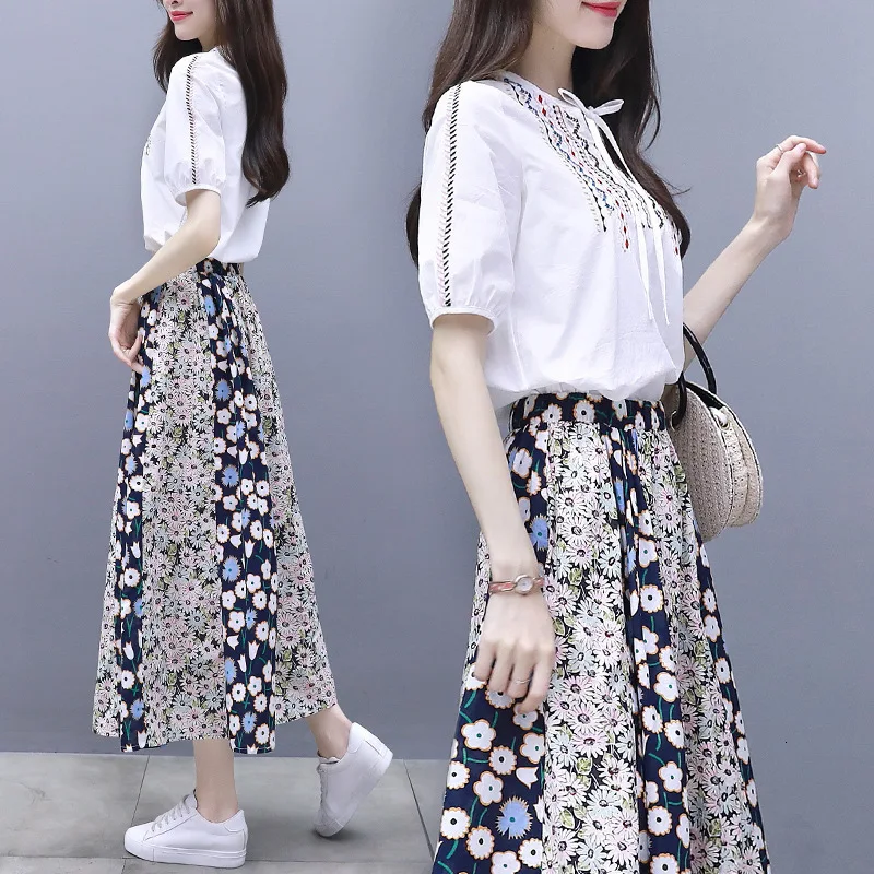 2019 дамы лето 2 предмета с высокой посадкой Лидер продаж юбка для девочек вышивка