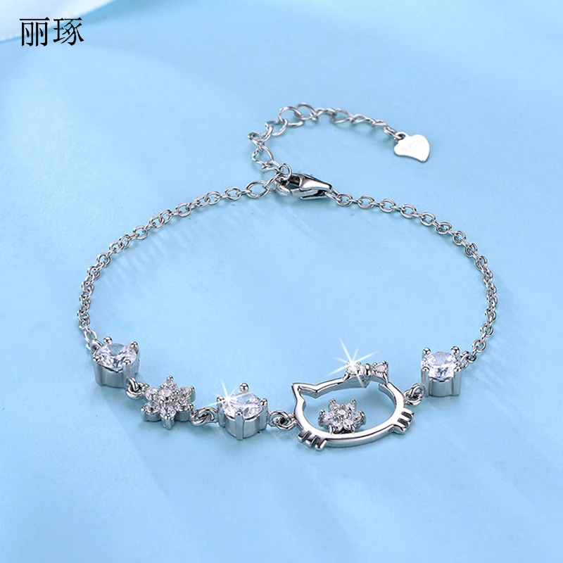 

Animated Kitty cat bracelet female inlaid with colored zirconium KT cat bracelet jewelry cute simple Japanese