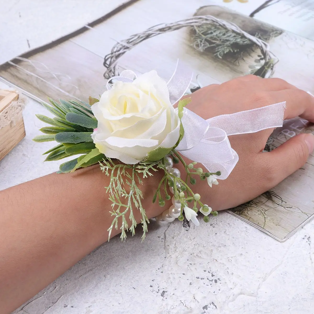 1 шт бутоньерка реалистичный Свадебный корсаж на запястье ручной цветок для