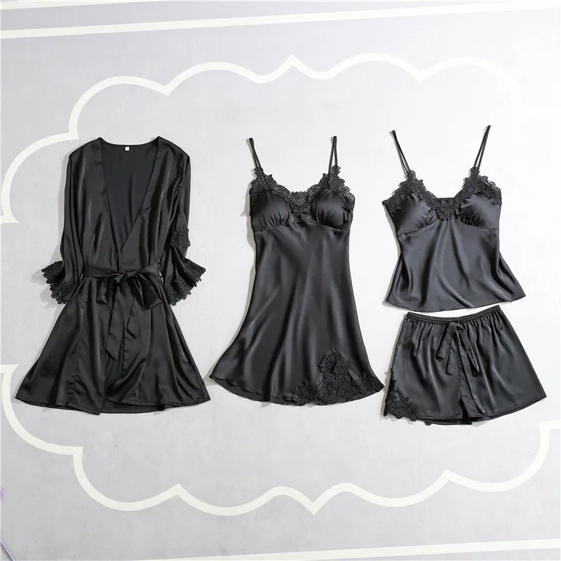 Халат женский атласный с глубоким V образным вырезом пикантная ночная рубашка из