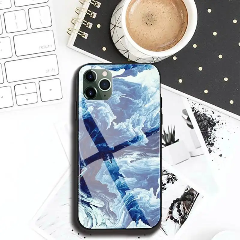 

Marble Texture Watercolour Painting Phone Case For Iphone 11 Pro MAX XR X 7 8Plus SE2020 DIY Shockproof Glass Soft Silicone Edge
