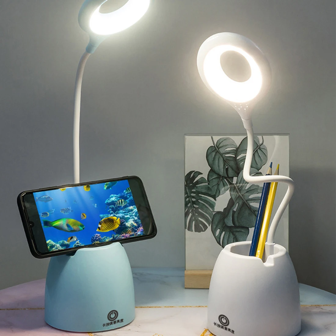 

Table Lamp Leds Stepless Dimming Desk Light Eye Protection Learning Multi-Function Bracket Pen Holder USB Touch Night Light