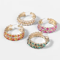 fashion metal water drop rhinestone c shaped earrings womens popular exaggerated hoop earrings party accessories