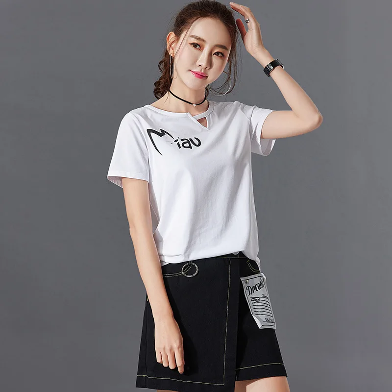 Черная футболка женская одежда 2019 модная Хлопковая футболка| |