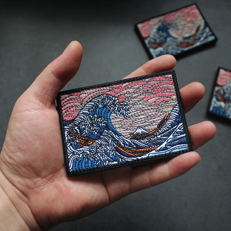 Ukiyoe Вышивка Липучка патч канагава большая волна море полосы повязка на руку для