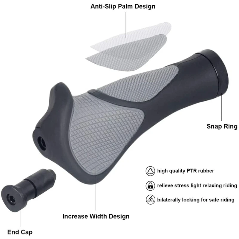 

Bike Handlebar Grips Ergonomic Desgin, with Bilaterally Locking Ring Non-Slip for Standard Bike Grip Diameter 22.2mm