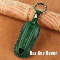 top layer leather car remote key fob shell case cover keychain bag for porsche panamera cayenne 971 911 9ya macan boxster 2018