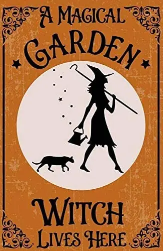 Хэллоуин Волшебная садовая ведьма живет здесь жестяные знаки Настенный декор для баров, ресторанов, кафе пабов Хэллоуин металлический жестяной знак 8x12