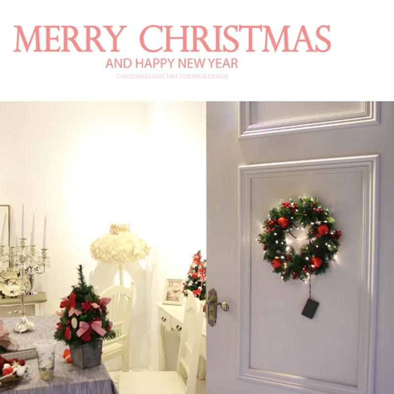 

Hot Christmas Green Garland Red Gold Balls Lights Ornaments Xmas Hanging Decorations Home Office FQ-ing