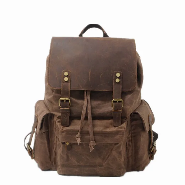Multifunctional Leather Canvas Backpack Men Military Backpack Boy Girl Vintage School Backpacks Shoulder Laptop Backpacking