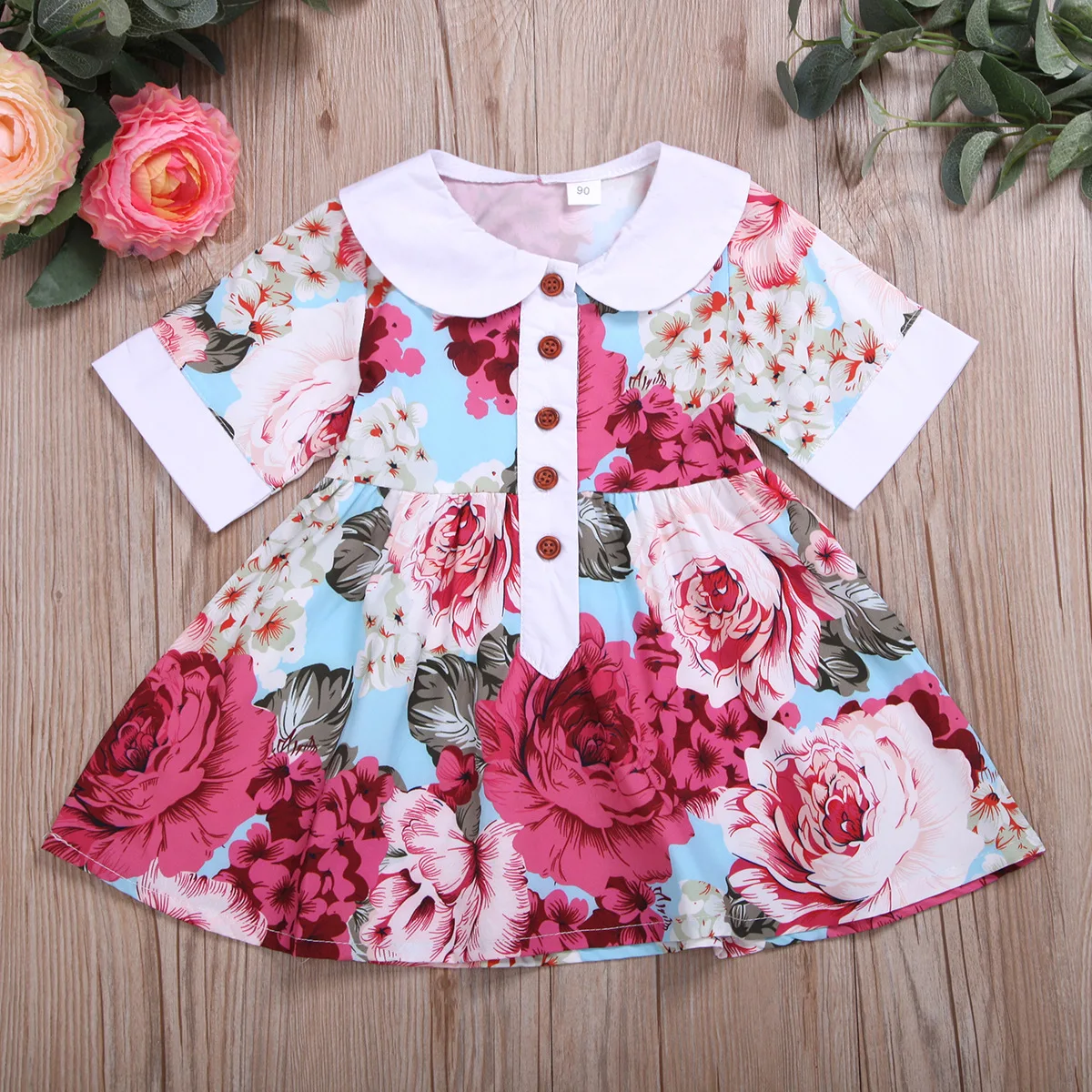 Children's Skirt Summer New Korean version of children Girls Doll Lapel Short Sleeve Floral Princess a generation hair | Детская