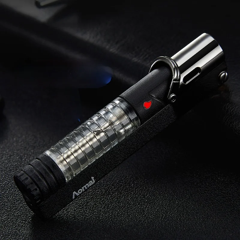 

Personalized Side Sliding Grinding Wheel Ignition Straight The Blue Flame Windproof Lighter Fixed Fire Switch Visual Air Box