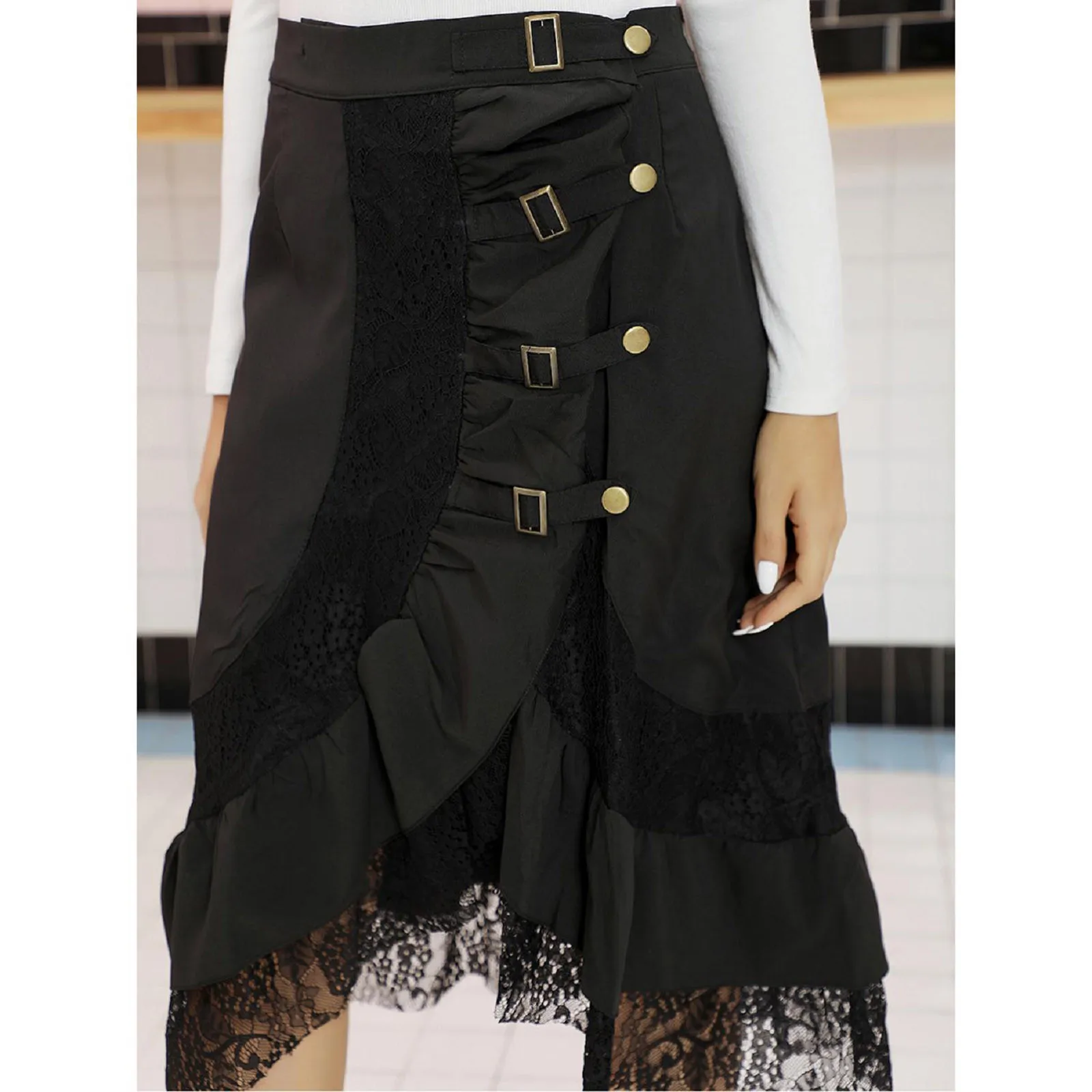 Женская юбка в стиле стимпанк Черная кружевная повседневная ретро готическом