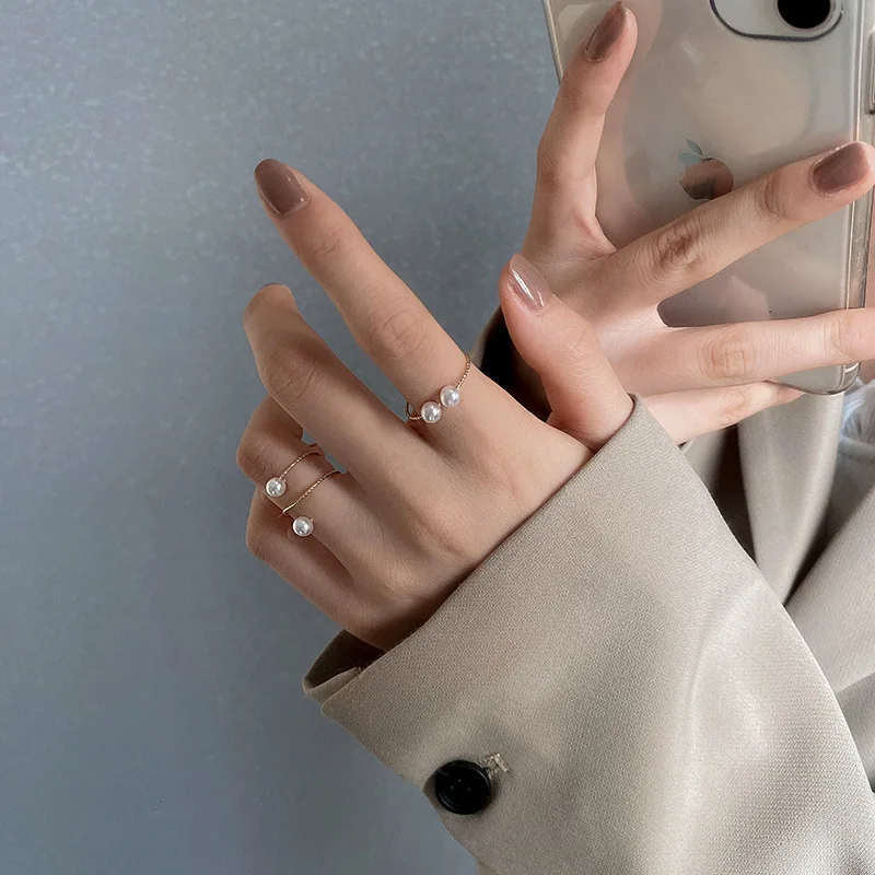 

Vintage Pearl Adjustable Ring For Women Fashion Korean Metal Gold Plated Opening Finger Rings Girls Wedding Party Jewelry Gift